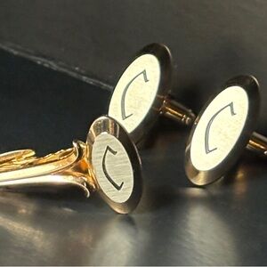 🟨Hickok Gold Cufflinks & Tie Clip Vintage With Initial C